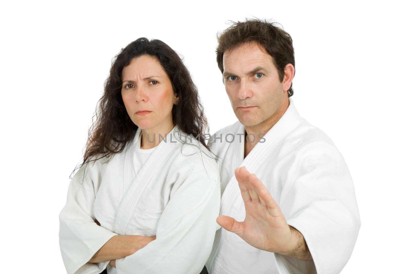 couple of aikido teachers, isolated on white background