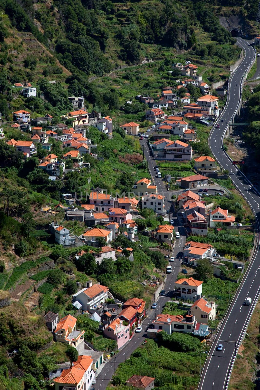 small village, view from above, at Madeira island, Portugal