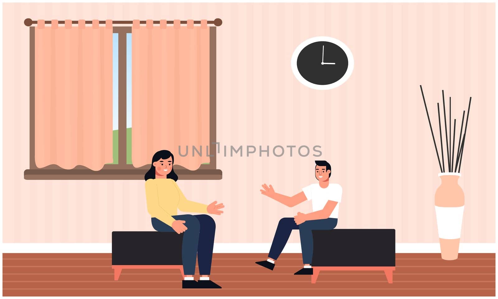 couple is sitting and talking to each other at home