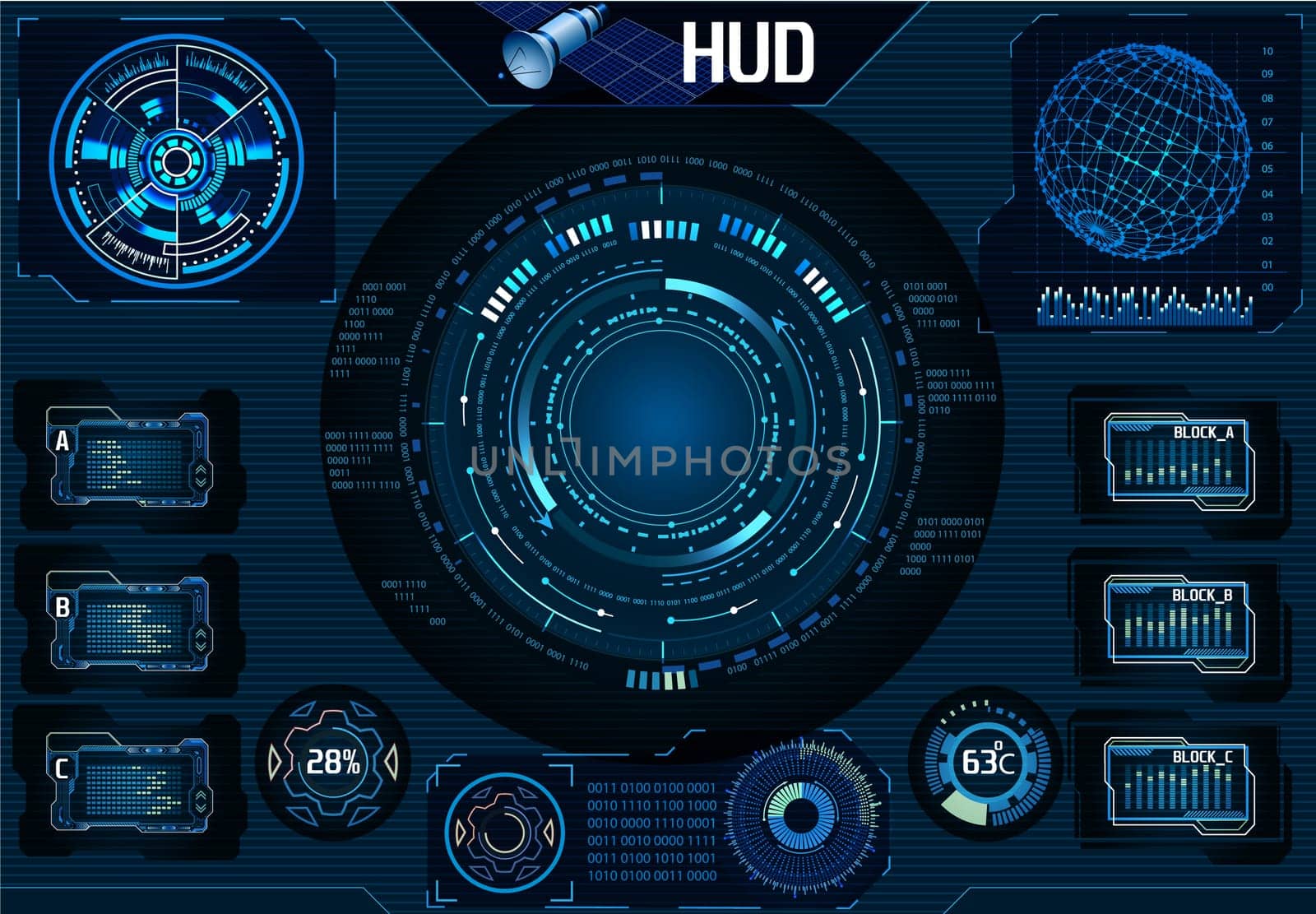 HUD satellite UI. Navigator, Camera. Infographic elements Technology - Vector Illustration