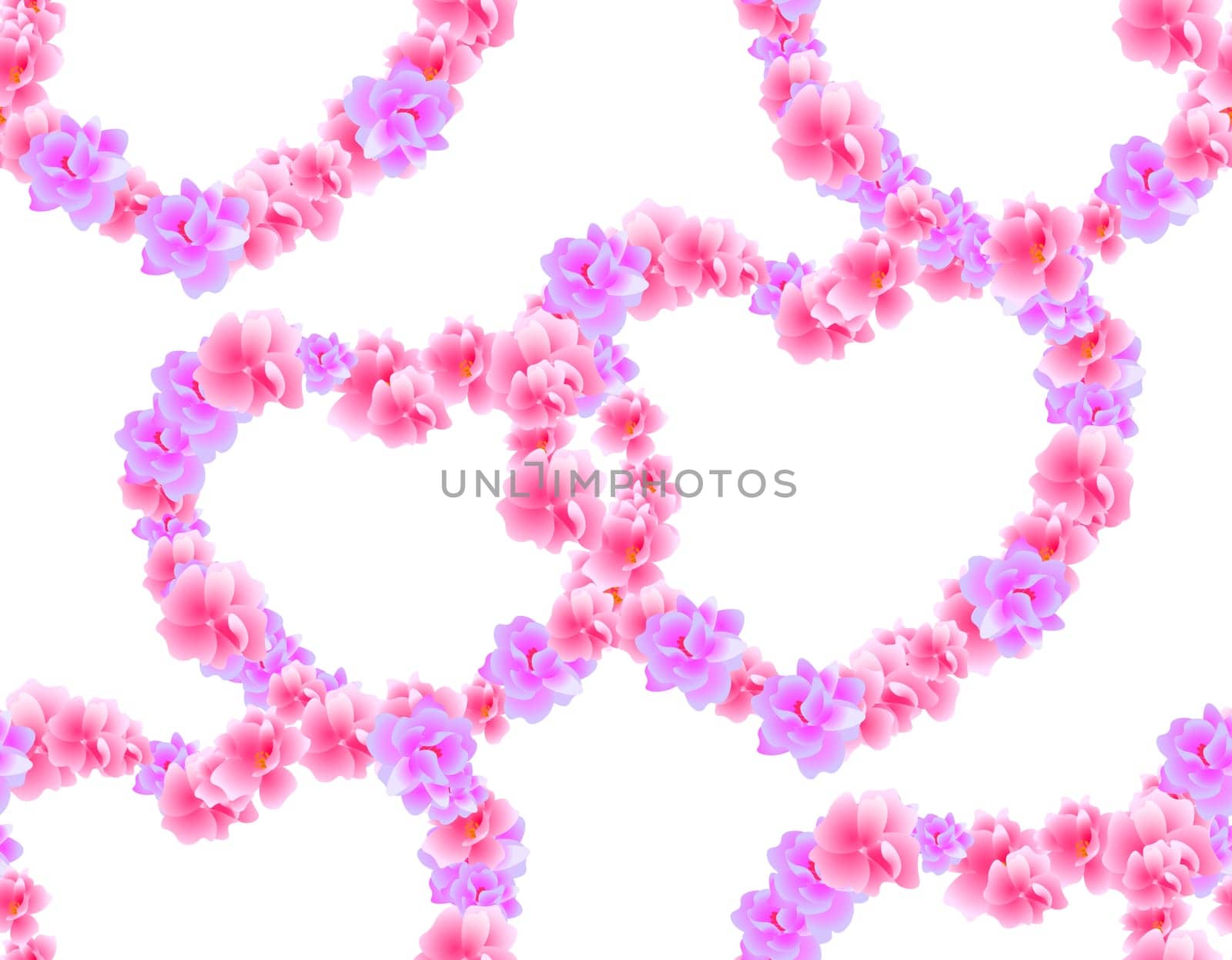 Valentine s Day. Seamless. Hearts from pink and purple sakura flowers, cherry blossom on a white background. Vector illustration