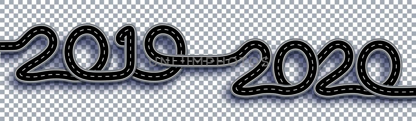 2019-2020. Symbolizes the transition to the New Year. The road with markings is stylized as an inscription. On a transparent background. Vector illustration