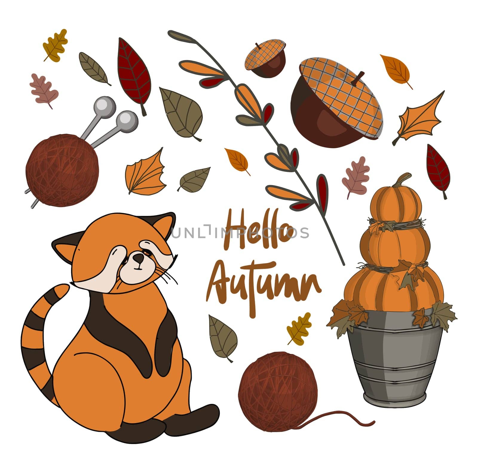 Autumn stickers. Set of cute autumn cartoon characters, plants and food. Fall season. Collection of scrapbook elements for party, harvest festival or Thanksgiving day