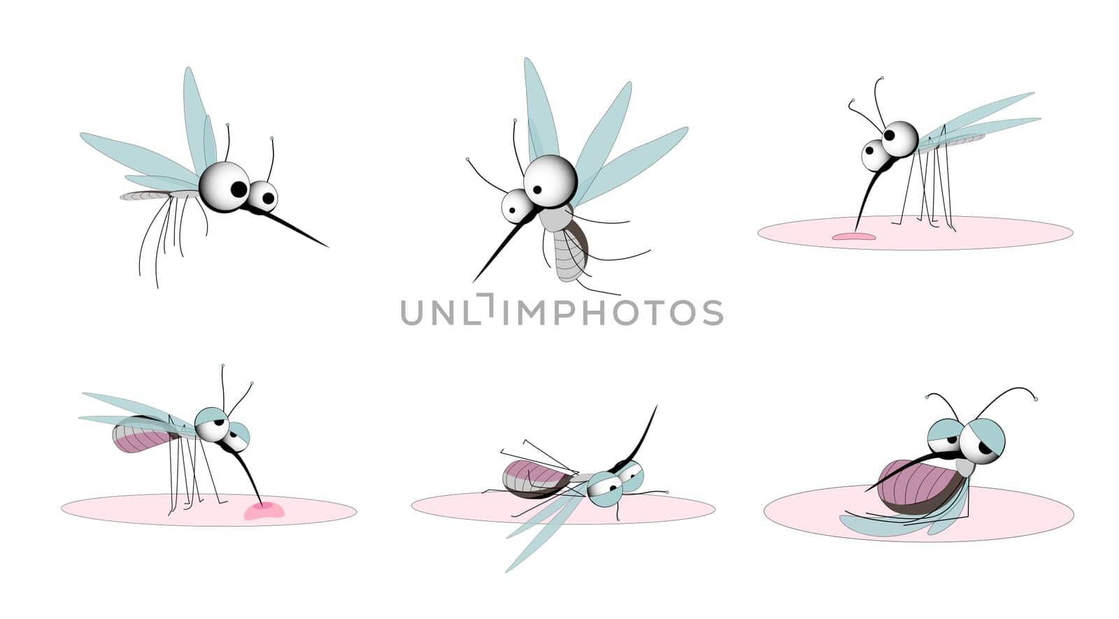 Insect mosquito and pest illustration for repellent oil, spray and patches ads, poster. Flying mosquitoes flock to an aerial isolated promo. Viruses and diseases that spread the concept of medical car