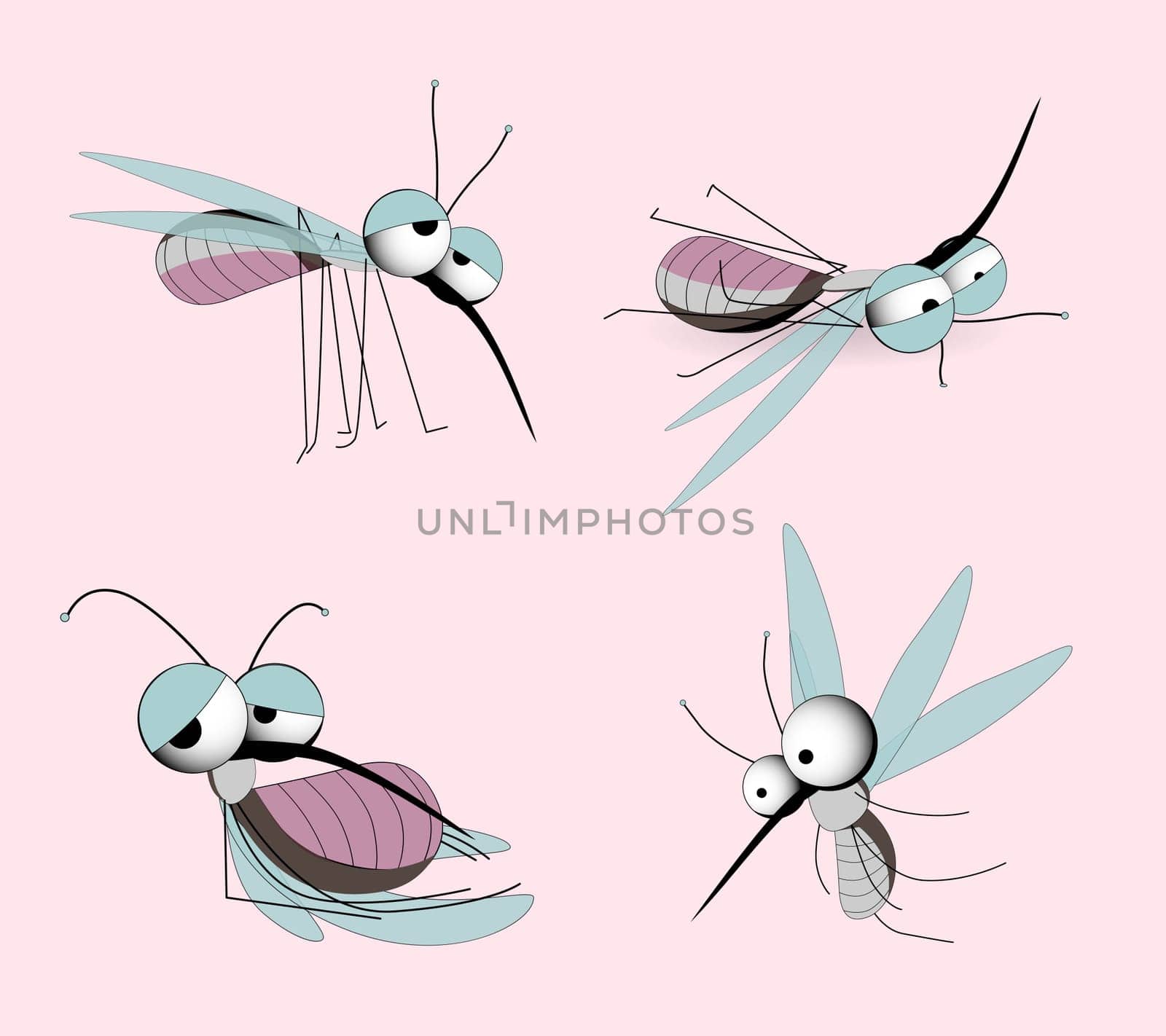 Mosquitoes are carriers of infections. Winged insects. Insect mosquito, mosquito and pest illustration for oil repellent, spray and ad patches, poster. Flying mosquitoes flock in the promo. Viruses an