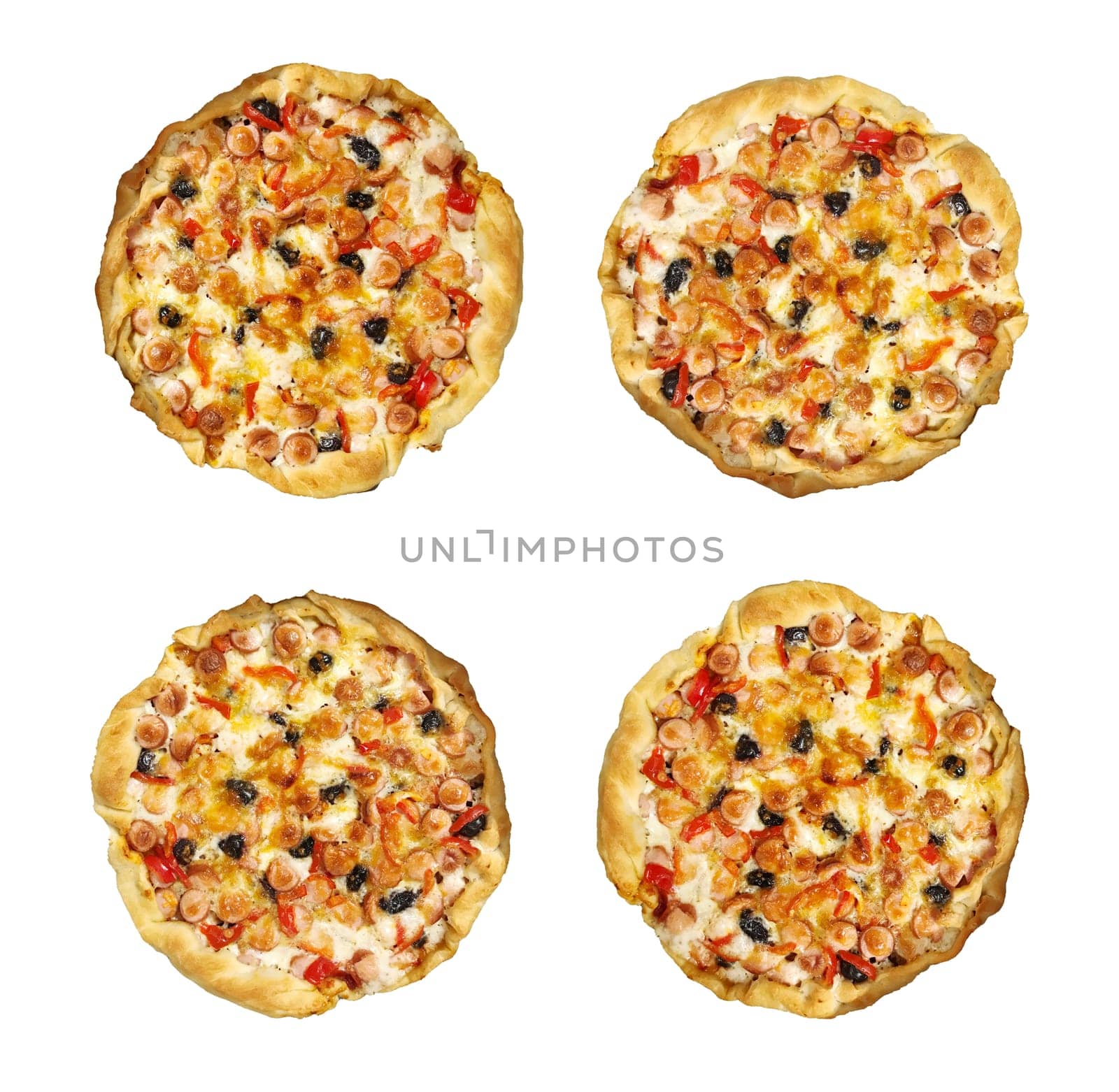 Four Pizzas Isolated On White Background