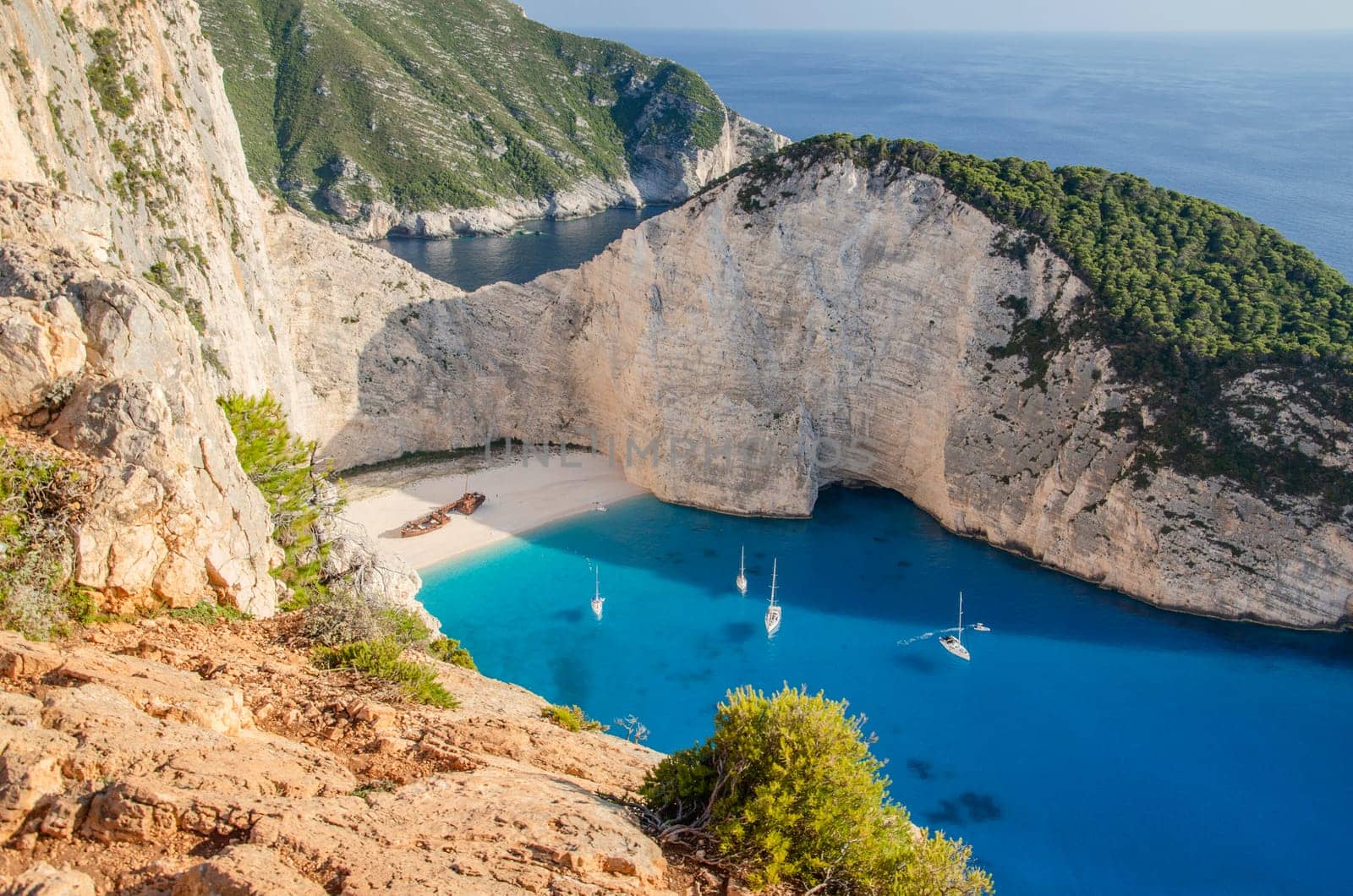 Picturesque Navagio beach with famous shipwreck on north west coast of Zakynthos island, Greece