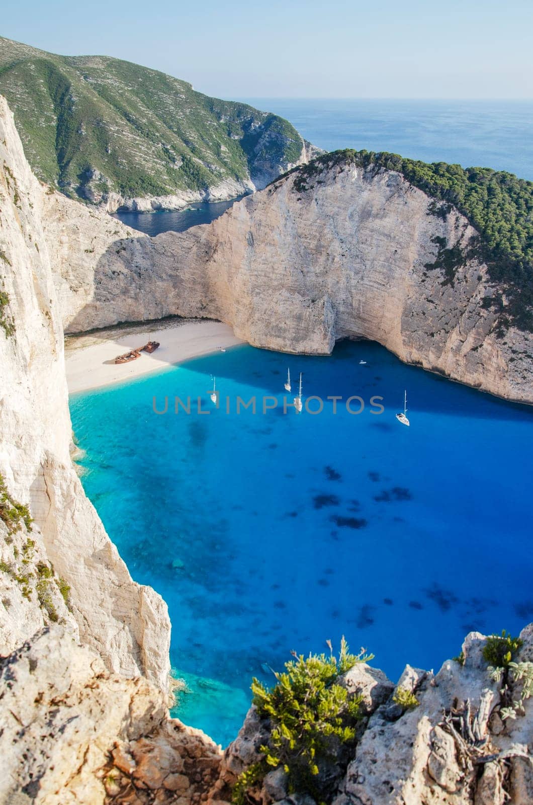 Picturesque Navagio beach with famous shipwreck on north west coast of Zakynthos island, Greece