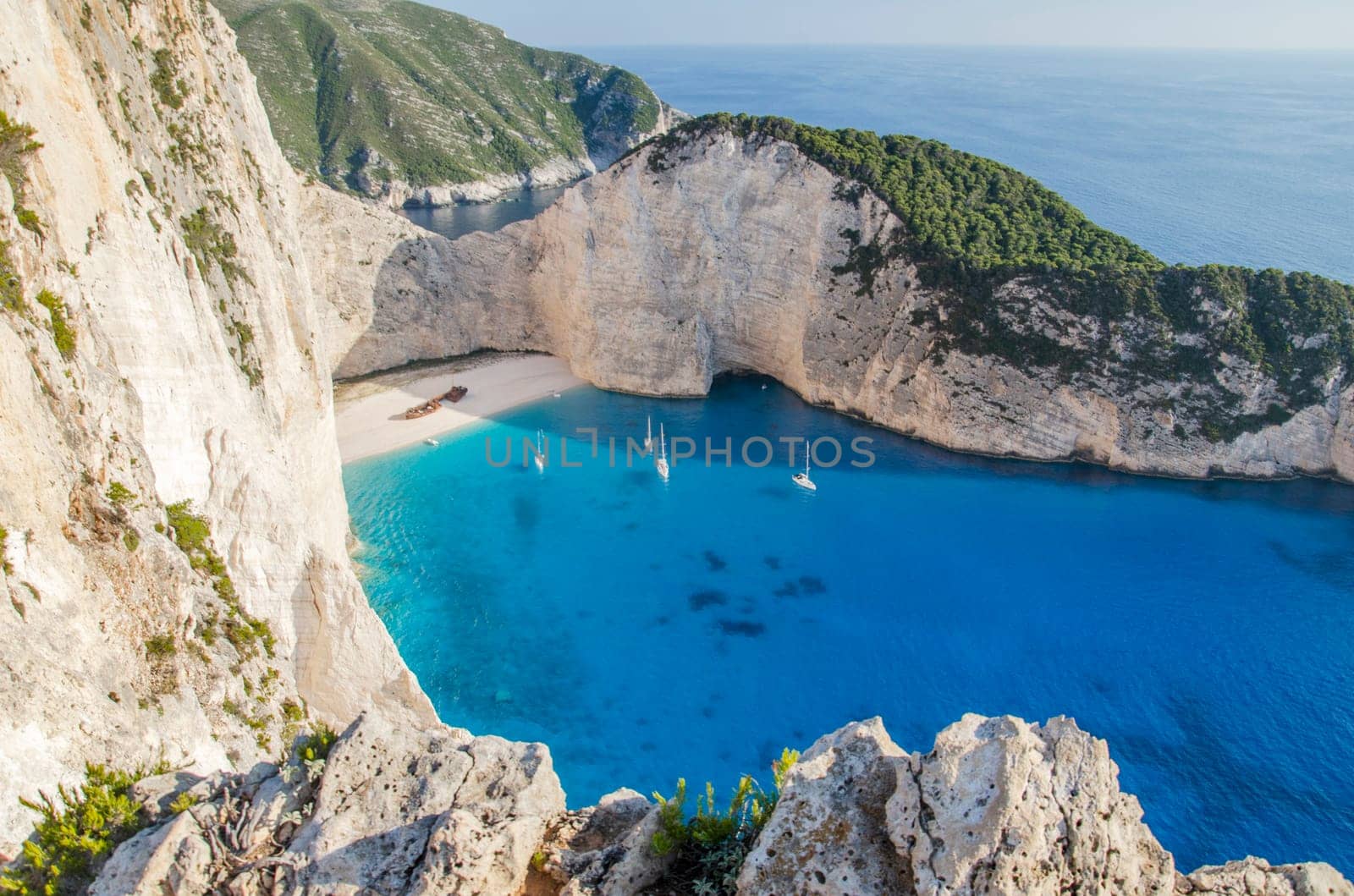 Picturesque Navagio beach with famous shipwreck on north west coast of Zakynthos island, Greece