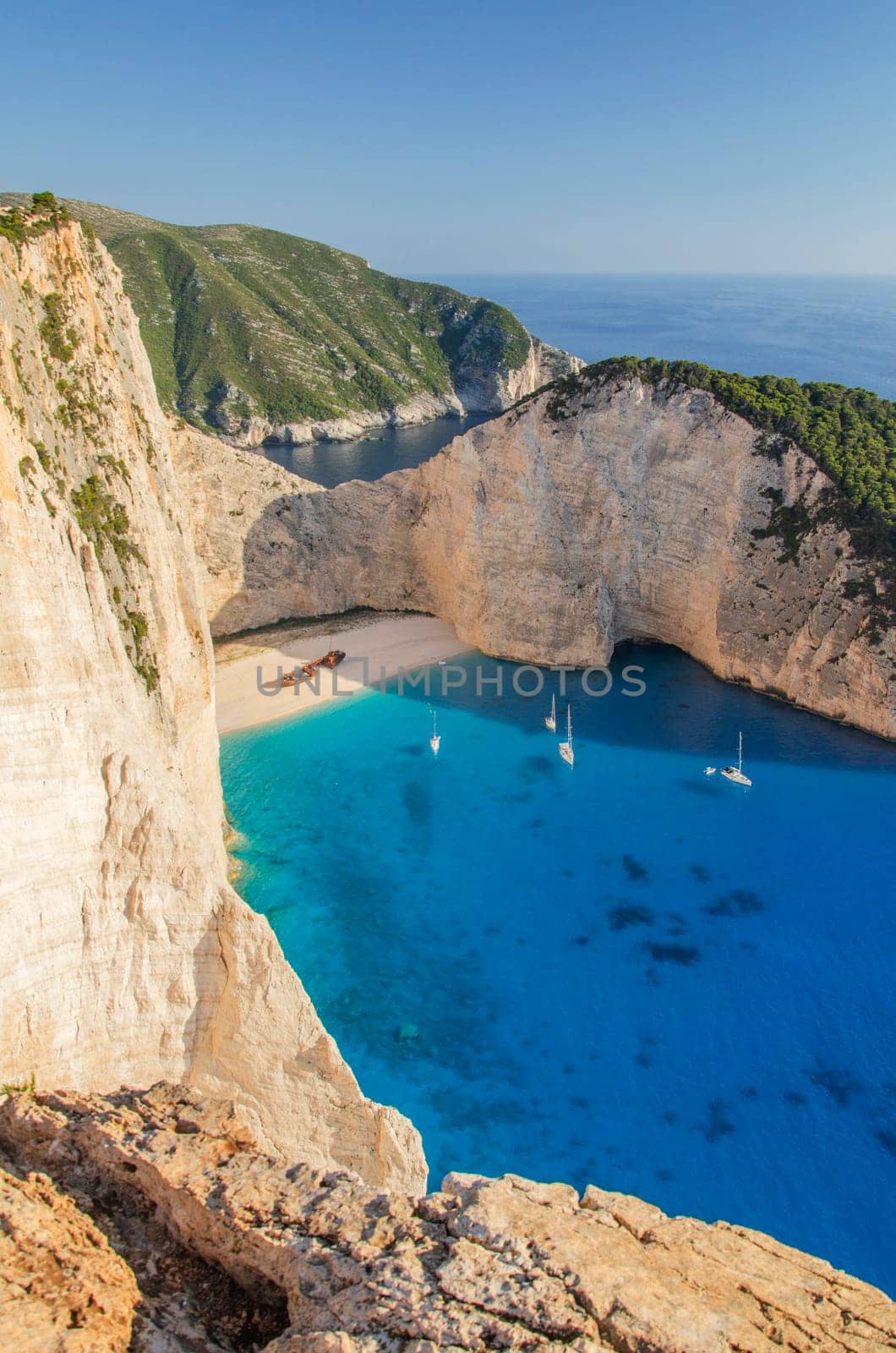 Picturesque Navagio beach with famous shipwreck on north west coast of Zakynthos island, Greece