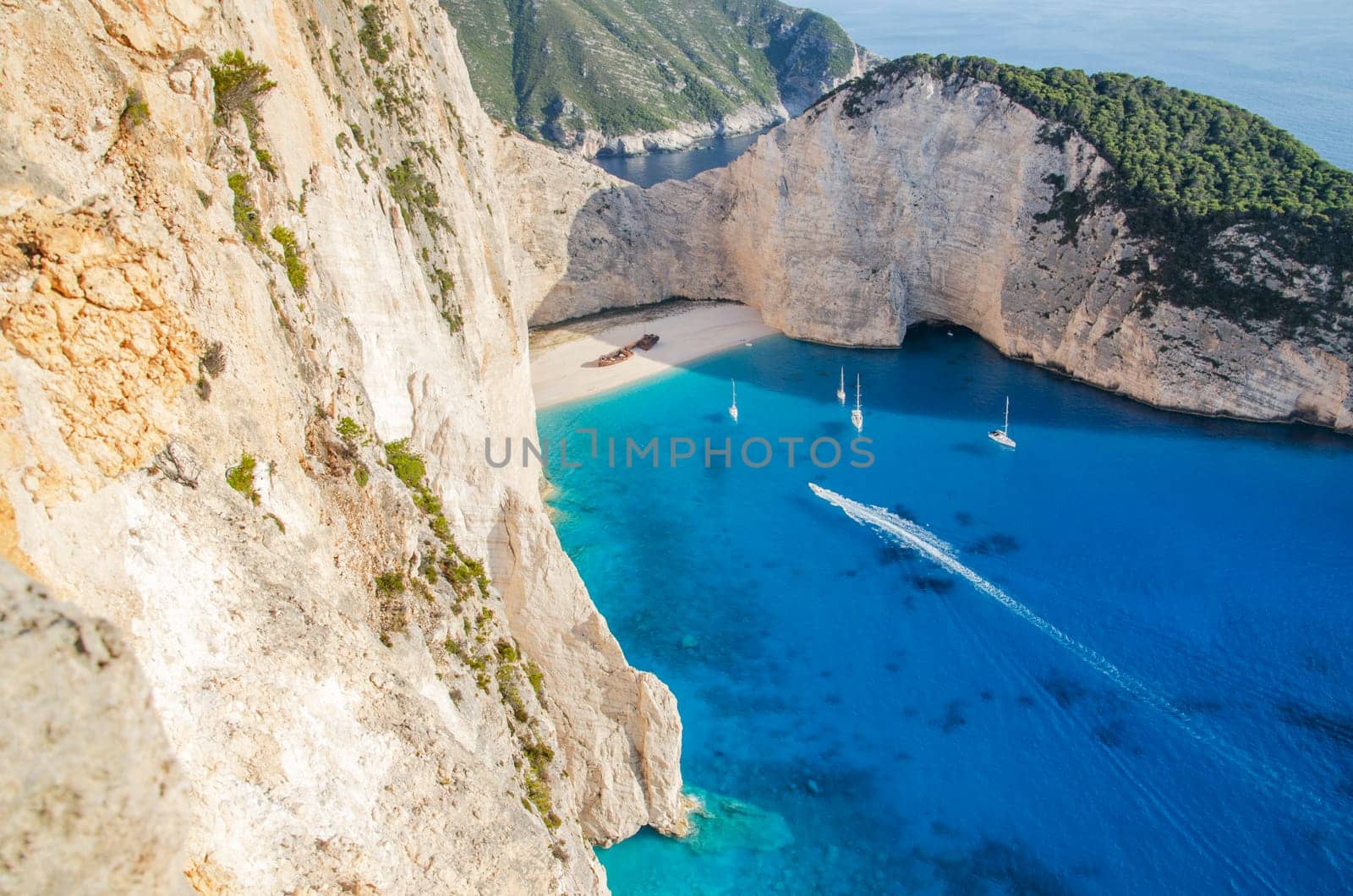 Picturesque Navagio beach with famous shipwreck on north west coast of Zakynthos island, Greece