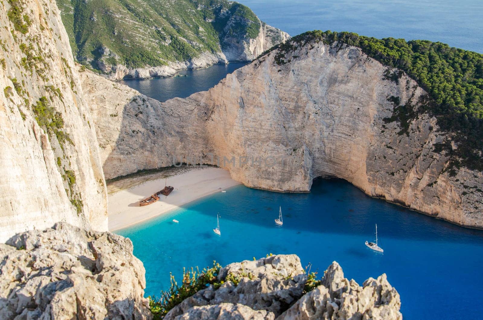 Picturesque Navagio beach with famous shipwreck on north west coast of Zakynthos island, Greece