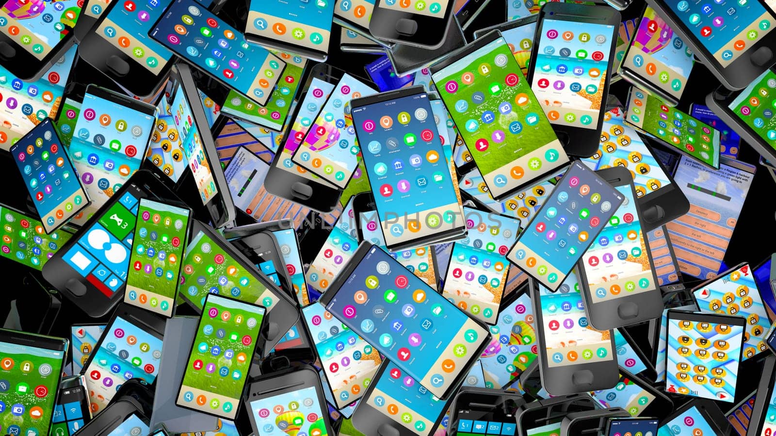 Pile of different types of cell phones. Technology or recycling concept.