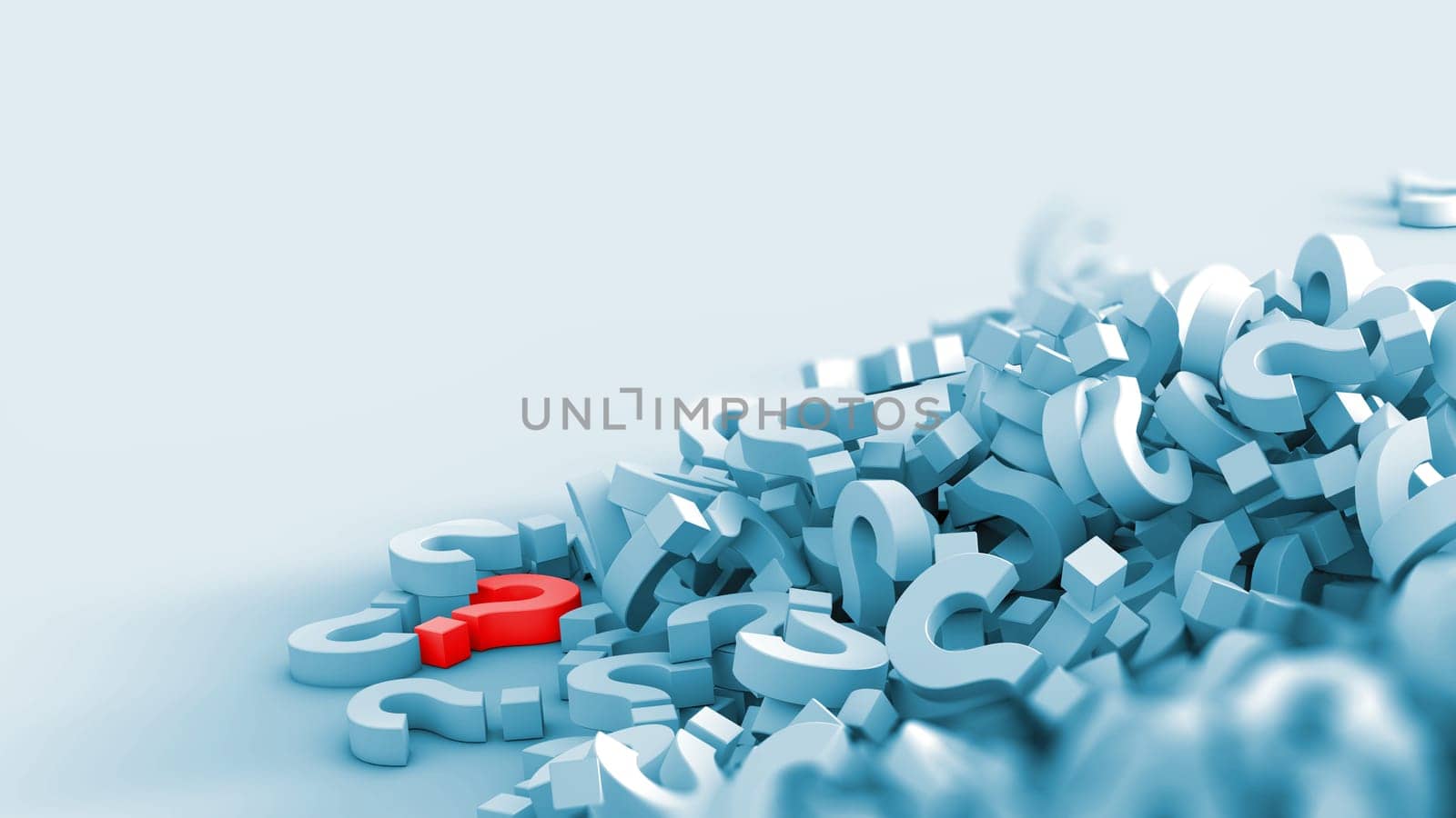 Several question marks fallen and piled up. One is red.