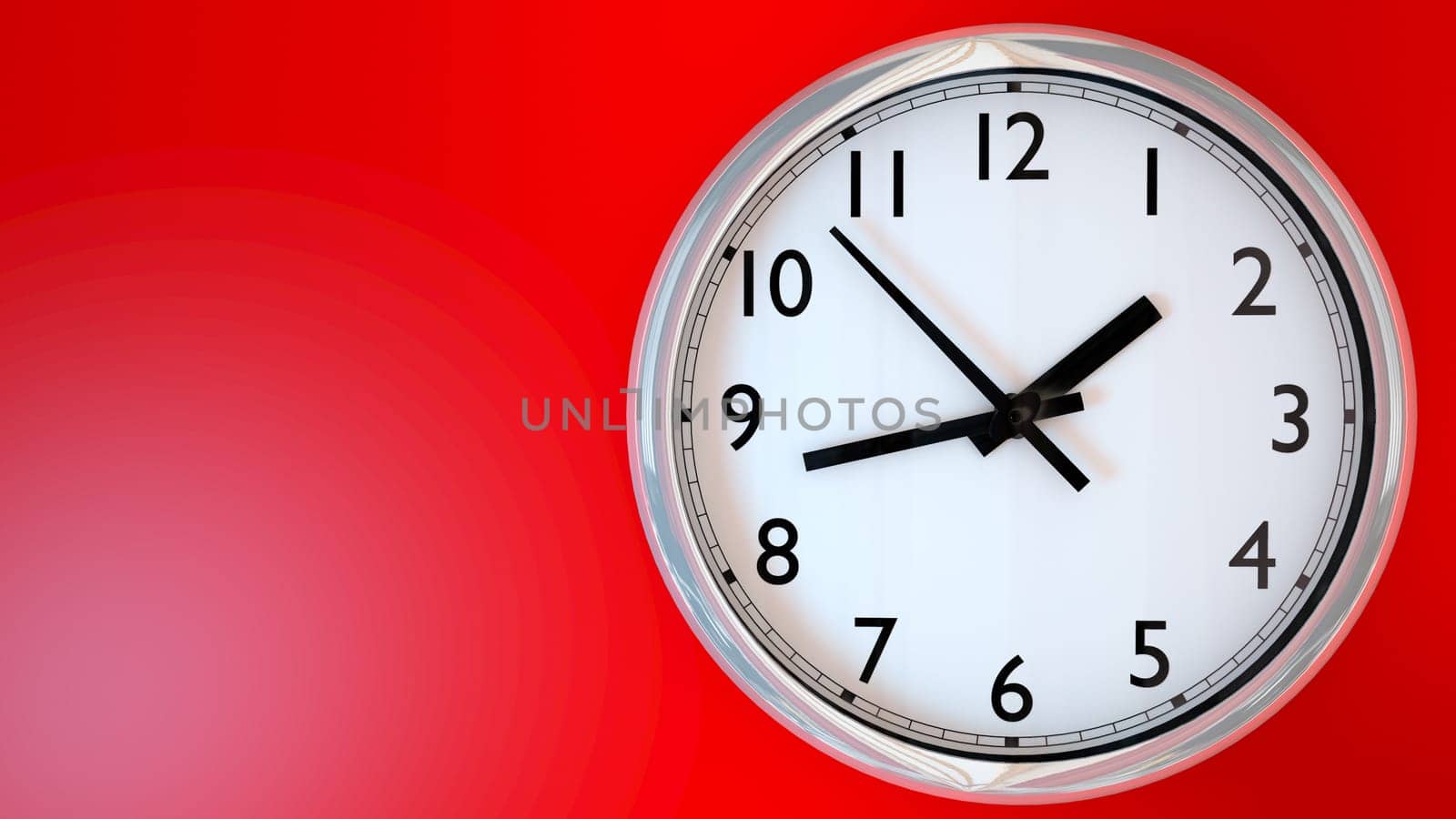Kitchen clock on a red wall. 3D Rendering