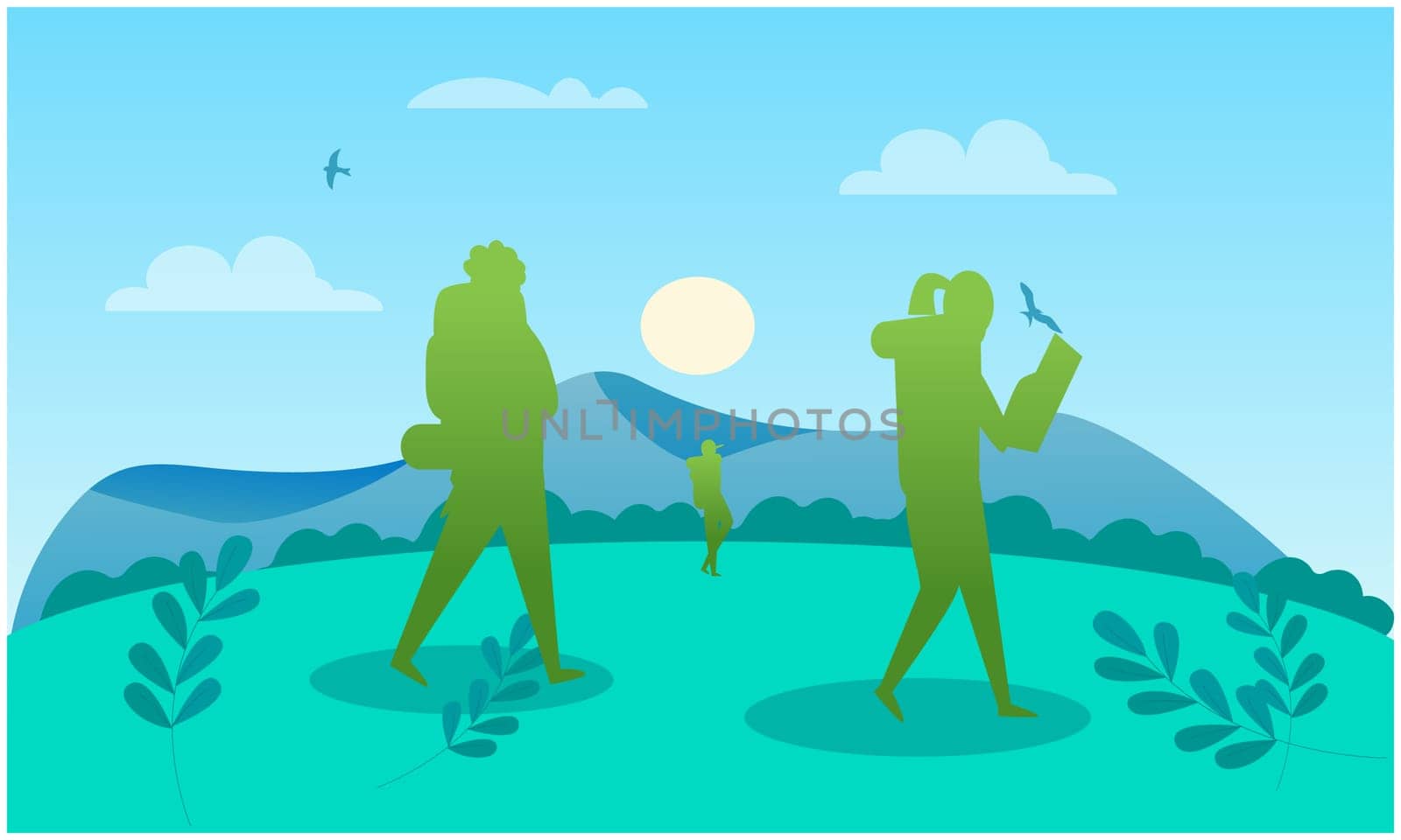 Paper cut person is walking in the gardens