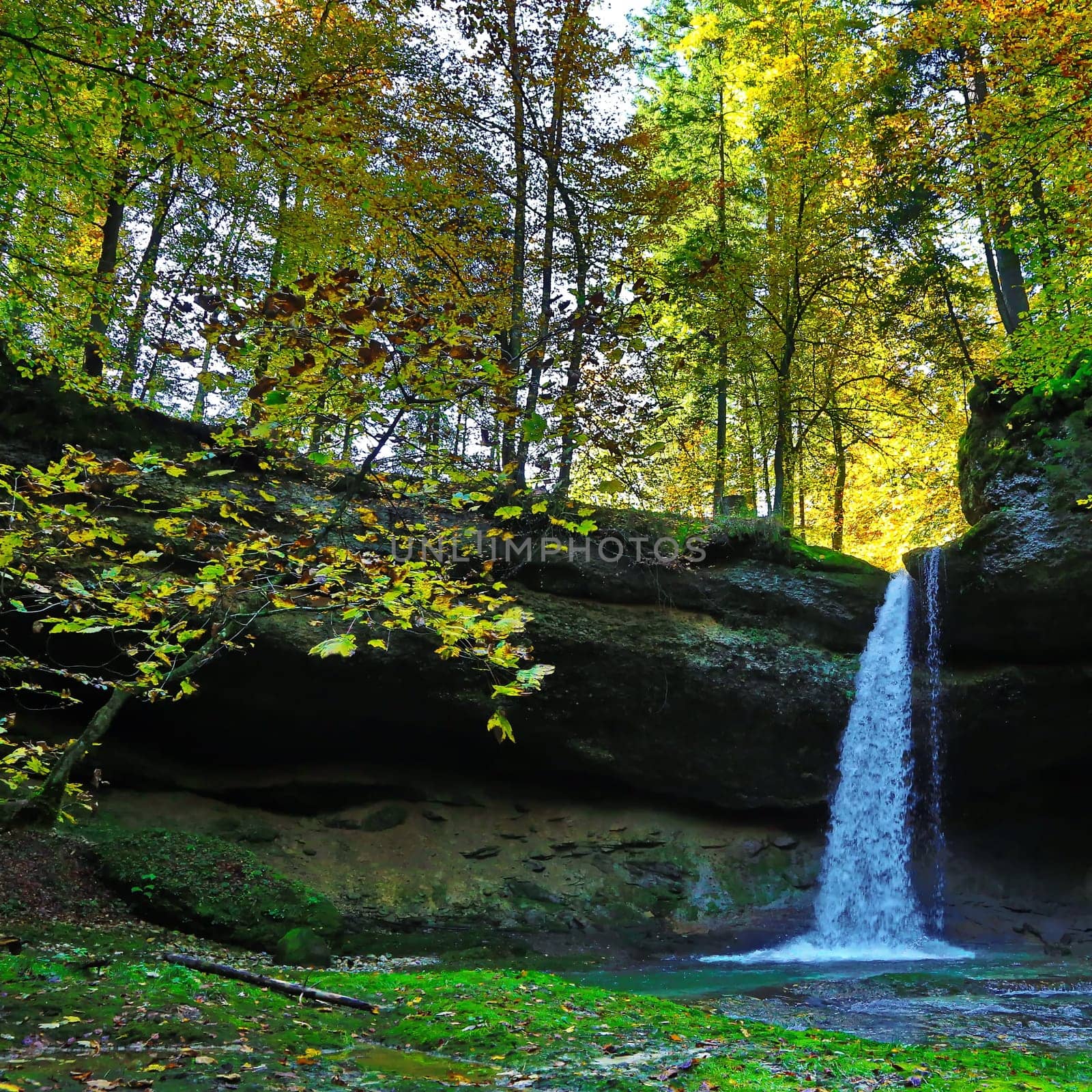 A romantic waterfall in the forest of Bavaria
