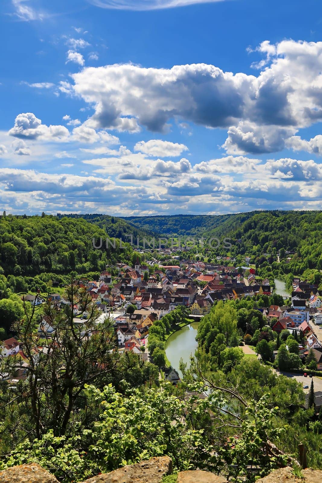 Townscape of Sulz am Neckar from above