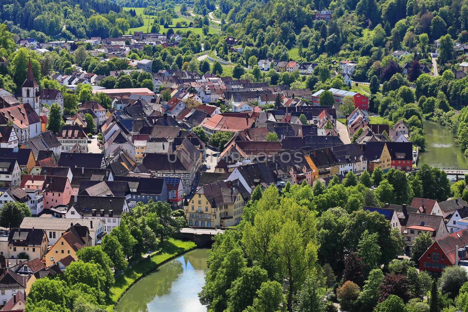 Townscape of Sulz am Neckar from above
