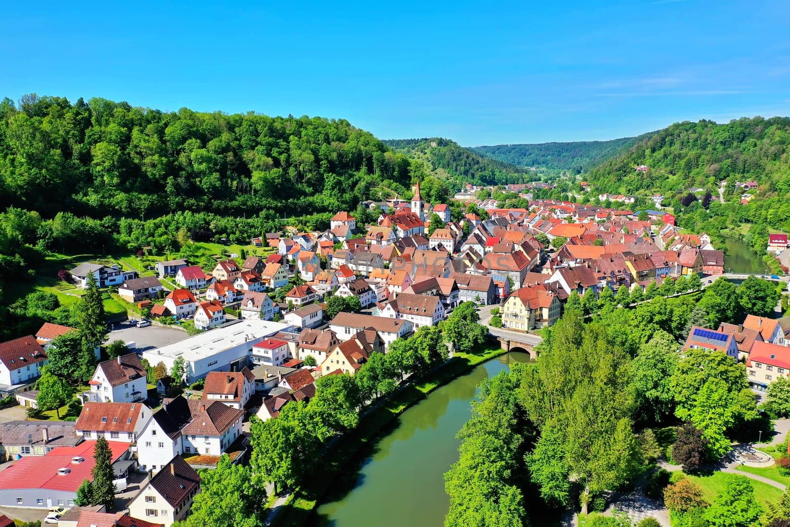 Townscape of Sulz am Neckar from above