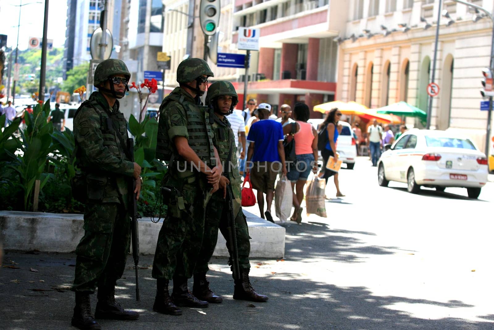 salvador, bahia / brazil - april 22, 2014: soldiers of the navy of Brazil are seen during patrol on the street in the city of Salvador, during a strike by the Bahia Military Police.