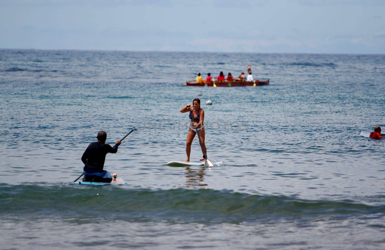 salvador, bahia / brazil - october 25, 2014: people are seen practicing Stand Up on Porto da Barra beach in the city of Salvador.