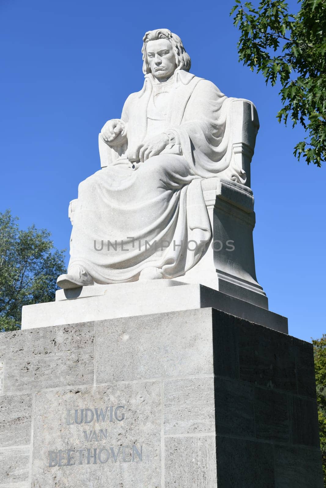 Historical monument of Ludwig van Beethoven in Nuremberg St. Johannis at the west gate. It was made of Untersberg marble and has been standing on a pedestal at the new location since 2020.