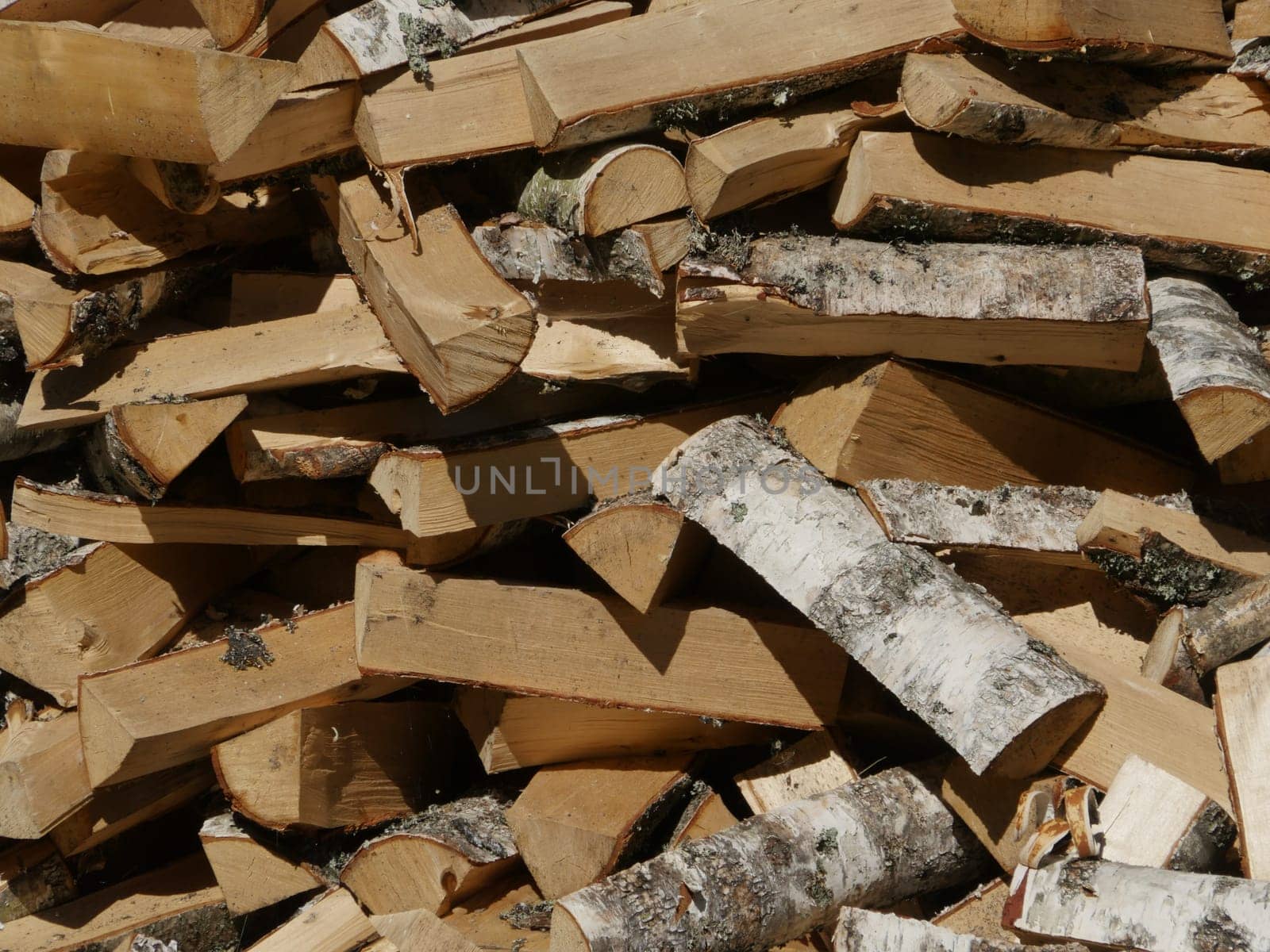 chopped birch firewood, heap, background