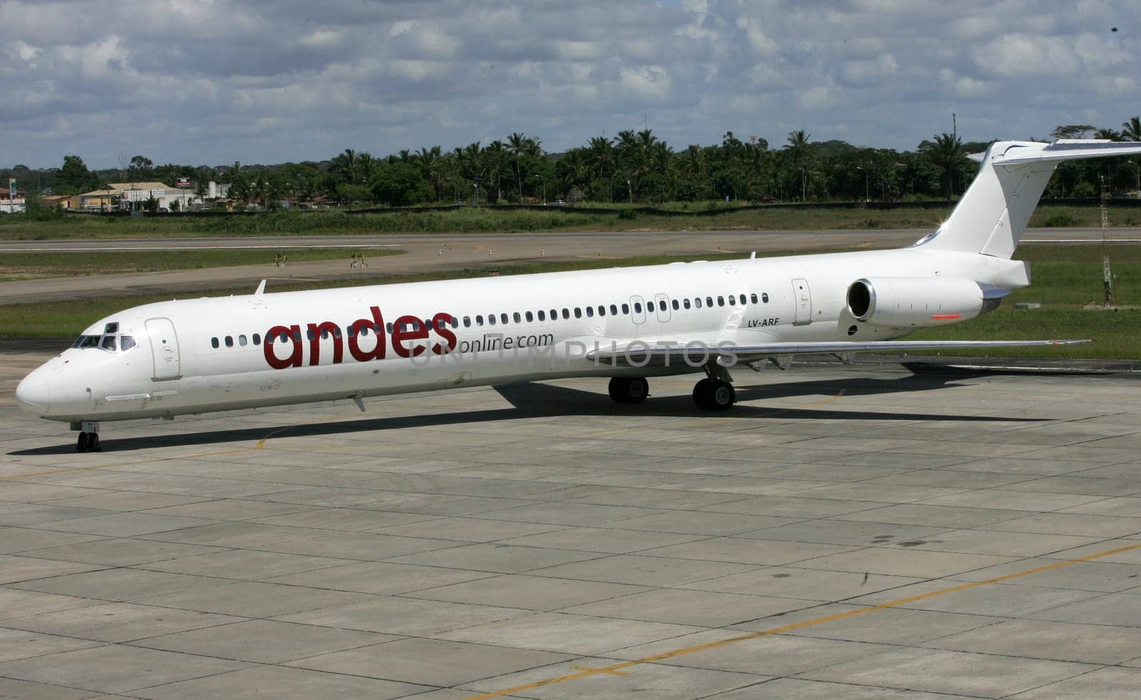 porto seguro, bahia / brazil - february 8, 2011: McDonnell Douglas MD-83 aircraft of the Andes Lineas Aereas company is seen in the airport courtyard of the city of Porto Seguro, in southern Bahia..
