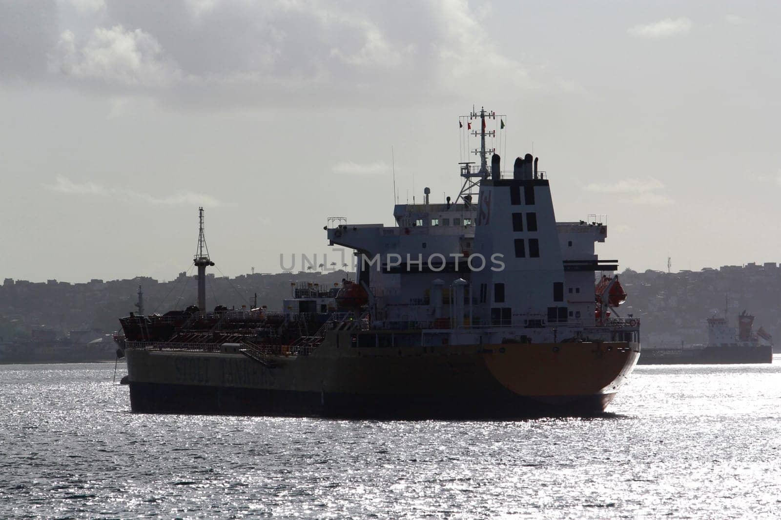 salvador, bahia / brazil - november 3, 2014: tanker is seen in the waters of Baia de Todos os Santos in the city of Salvador.