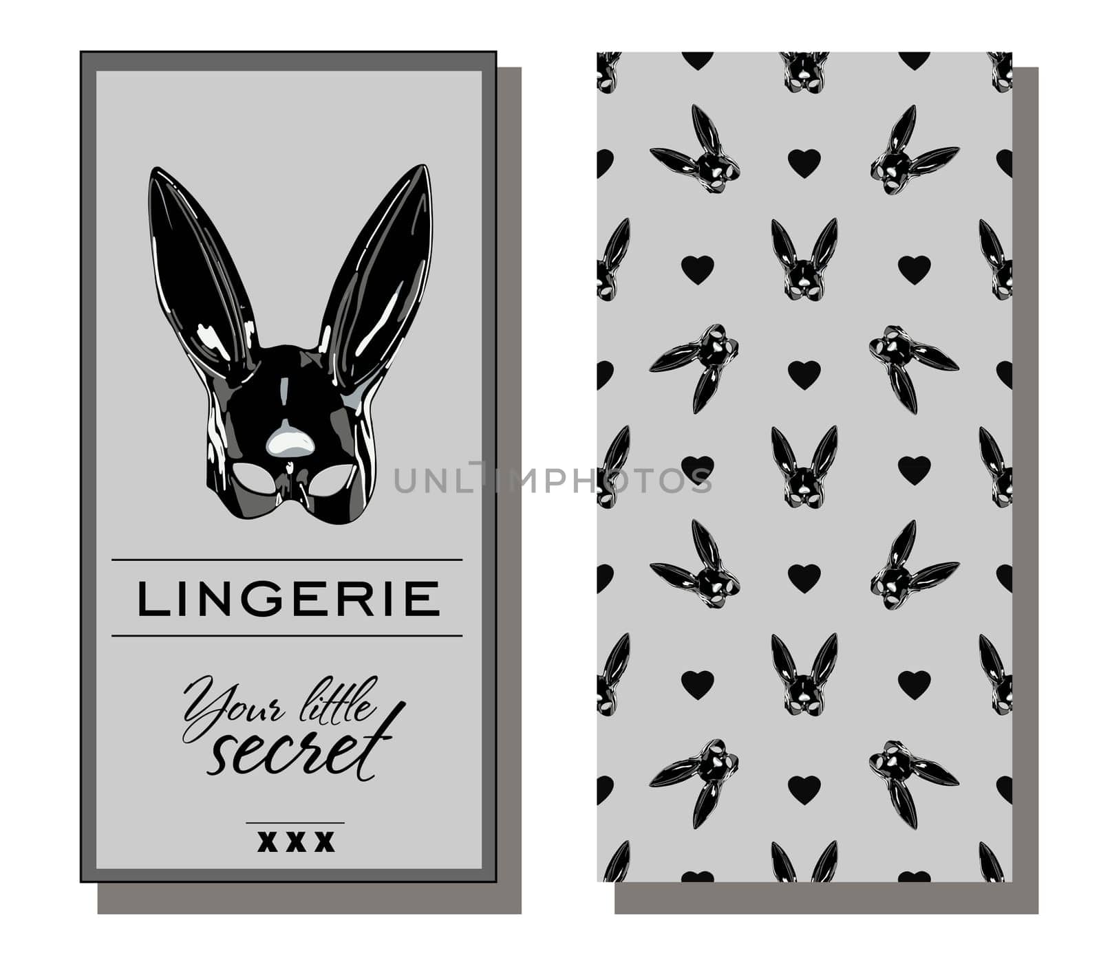 corporate identity lingerie. Erotic pattern. Rabbit black latex. Seamless pattern and logo.