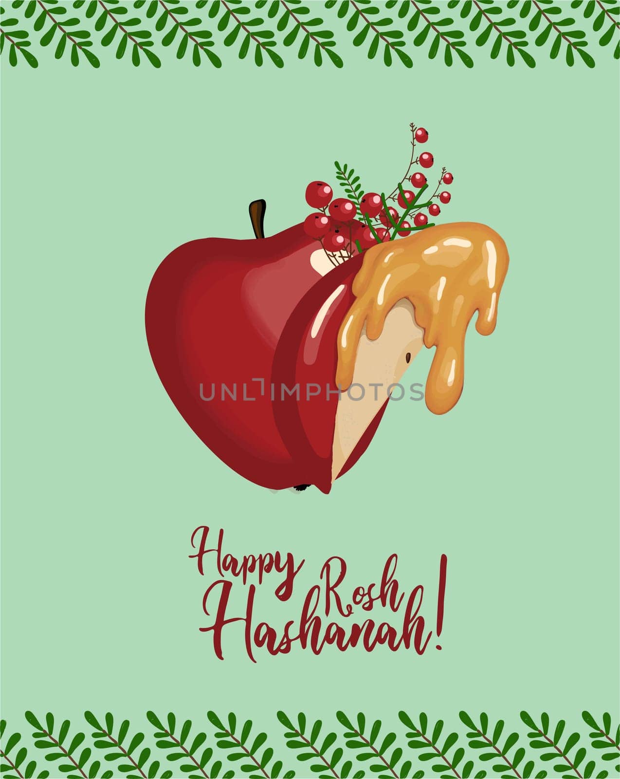 Vector greeting card for the Jewish New Year. Harvest. Apples. Rosh Hashanah