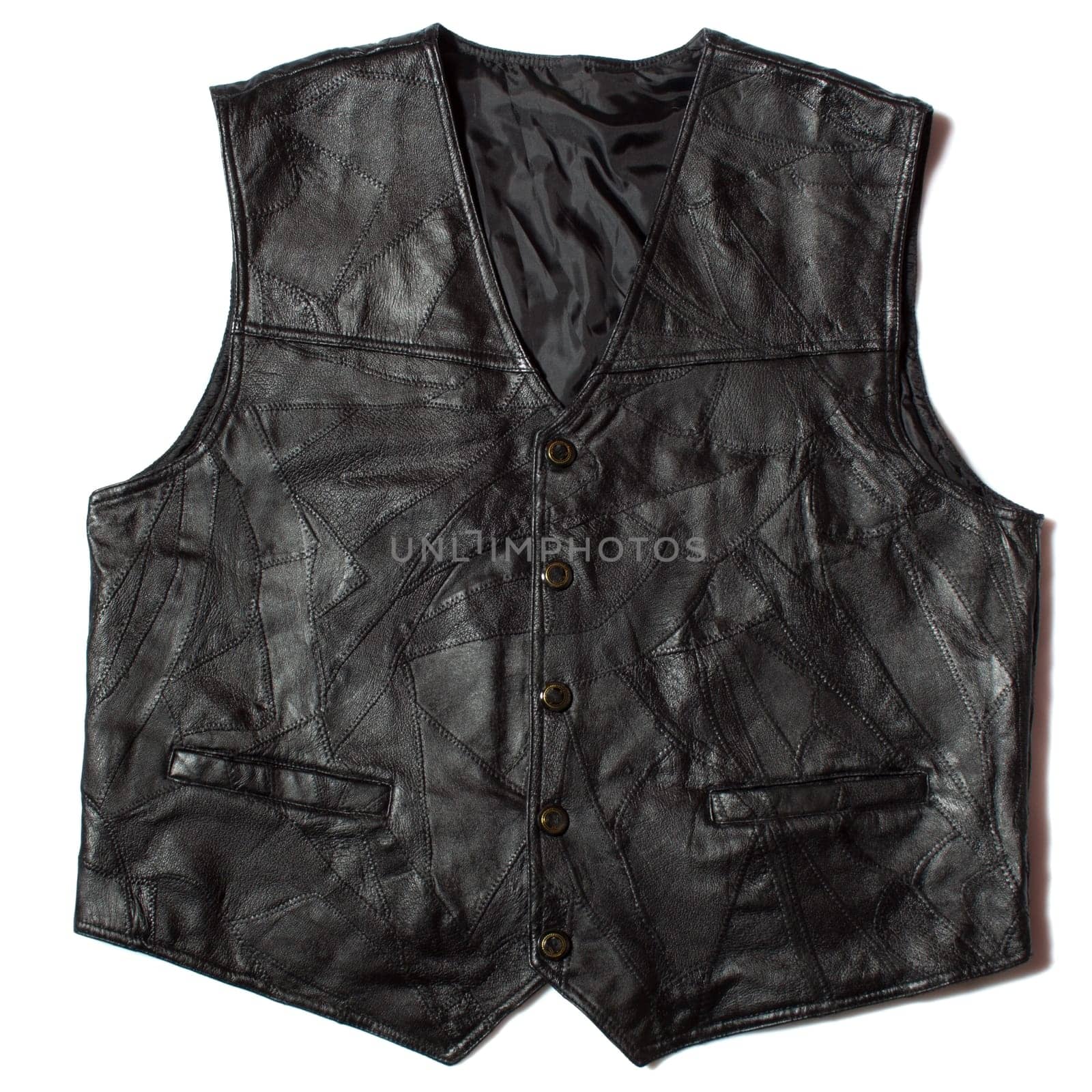 Real leather mens waistcoat on white background