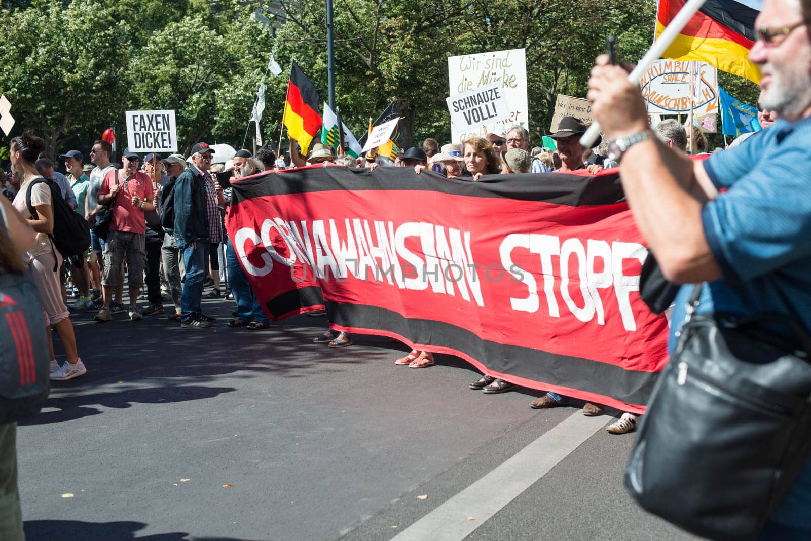 Demonstration in Berlin, Germany on the 1.8.2020, protest against corona regulations, street 17. June, Brandenburg Gate