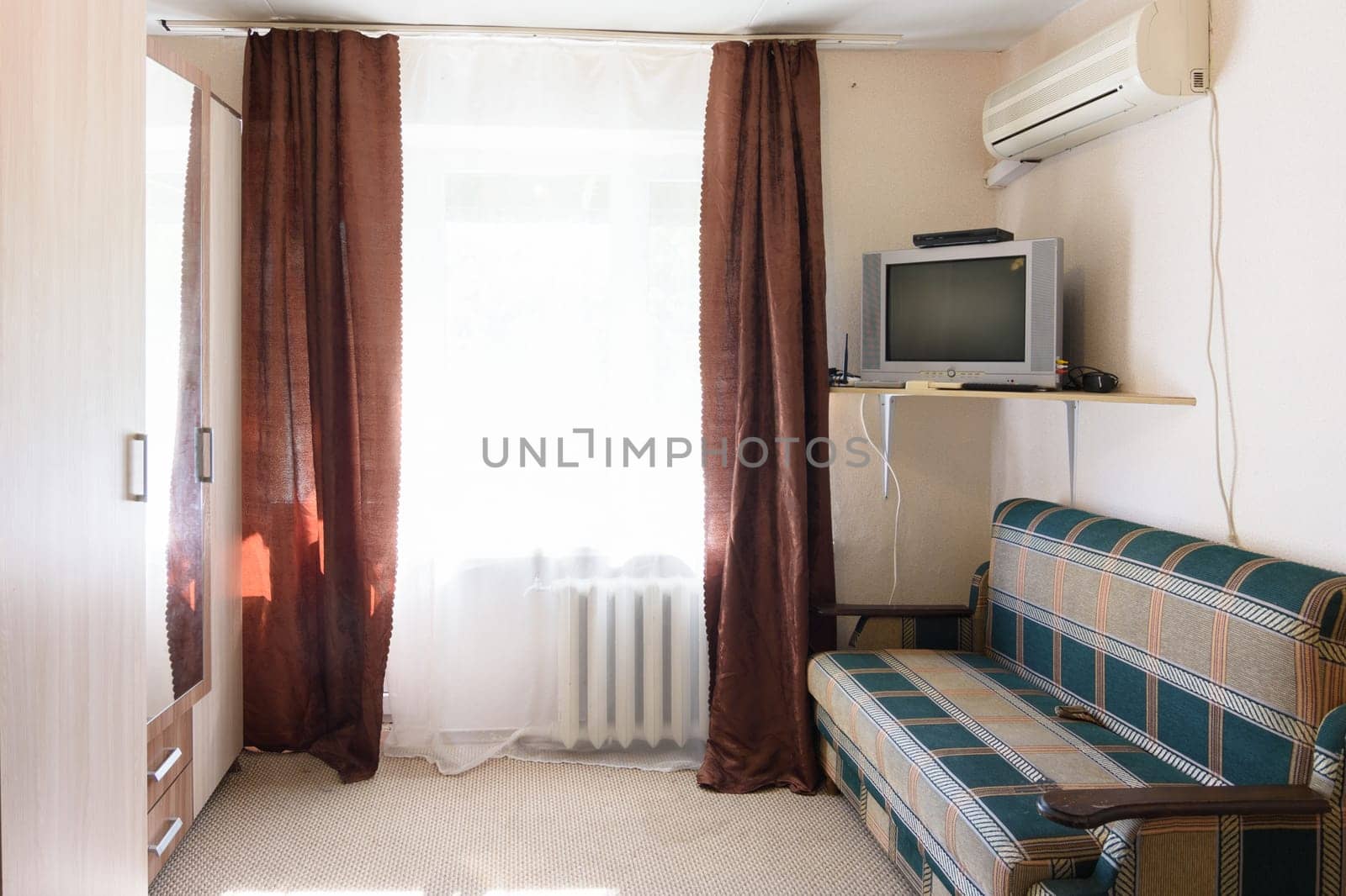 Interior of a budget room in an old hotel