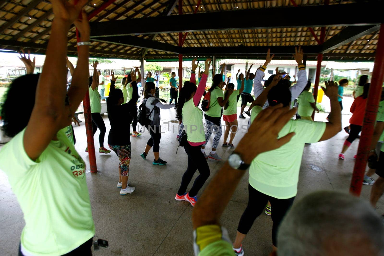 salvador, bahia / brazil - october 4, 2014: people are seen doing aerobics during gym activity at Pituacu Park in the city of Salvador....