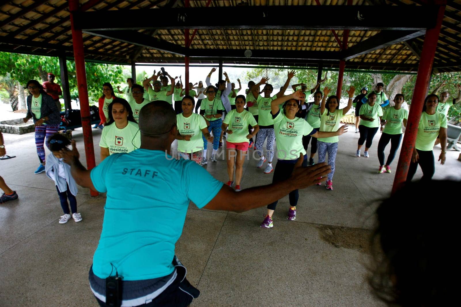 salvador, bahia / brazil - october 4, 2014: people are seen doing aerobics during gym activity at Pituacu Park in the city of Salvador....