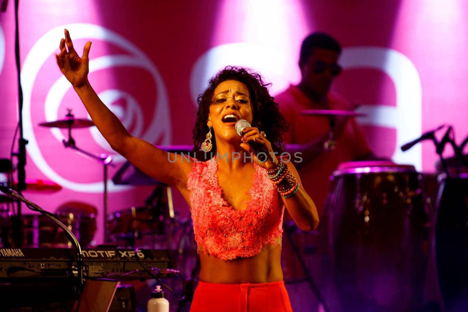 salvador, bahia / brazil - october 1, 2014: singer Ana Mametto is seen during a performance at Parque Costa Azul in the city of Salvador.