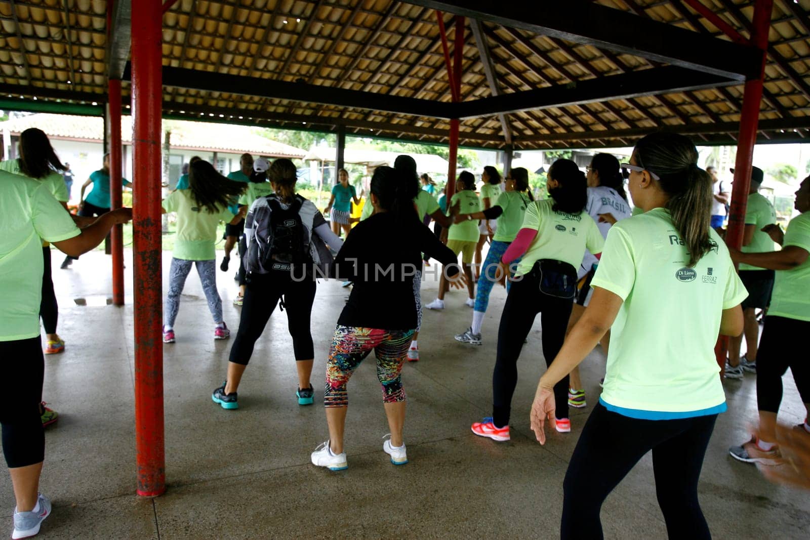 salvador, bahia / brazil - october 4, 2014: people are seen doing aerobics during gym activity at Pituacu Park in the city of Salvador....