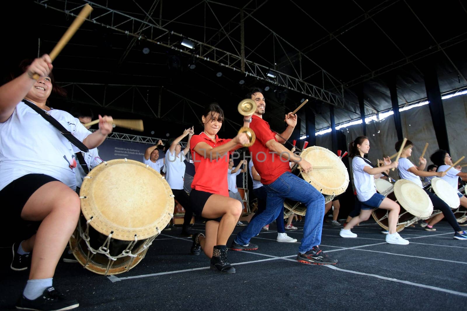 salvador, bahia / brazil - august 27, 2016: performance of japanese culture drums at Parque de Exposicoes in the city of Salvador.