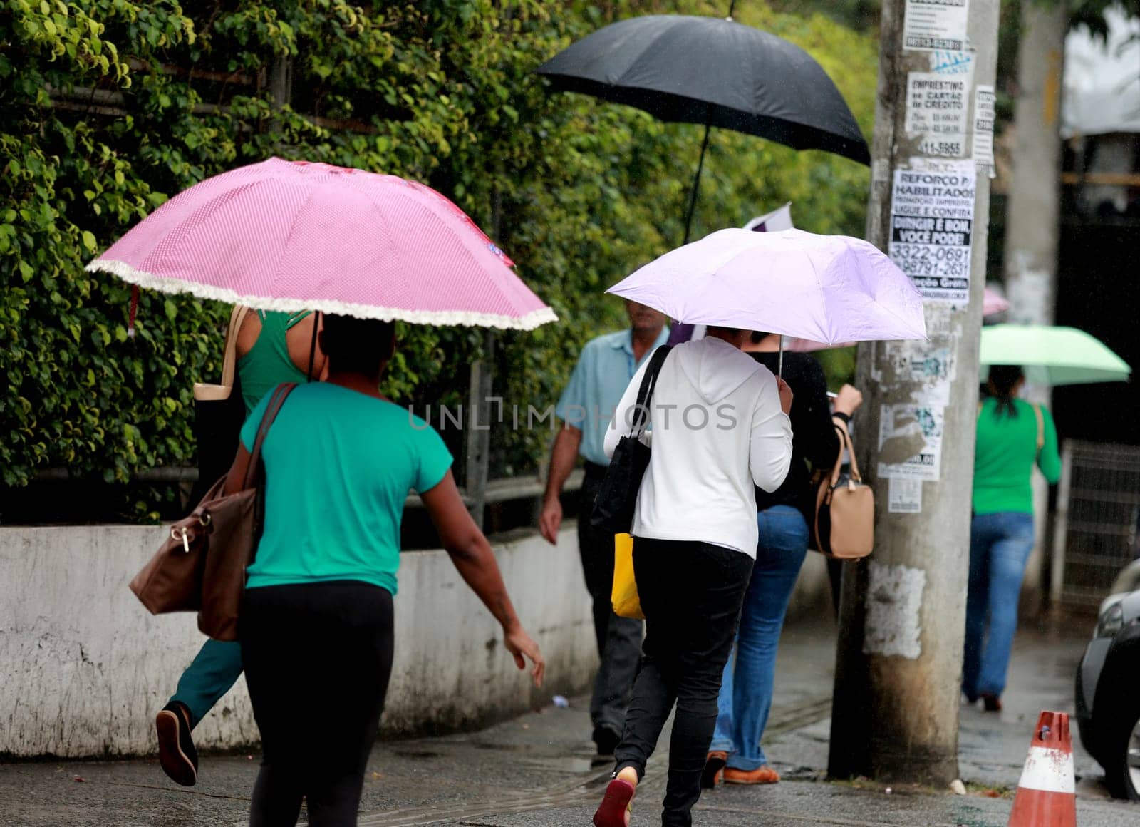 salvador, bahia / brazil - august 26, 2016: People are seen using umbrella during rain in the city of Salvador.
