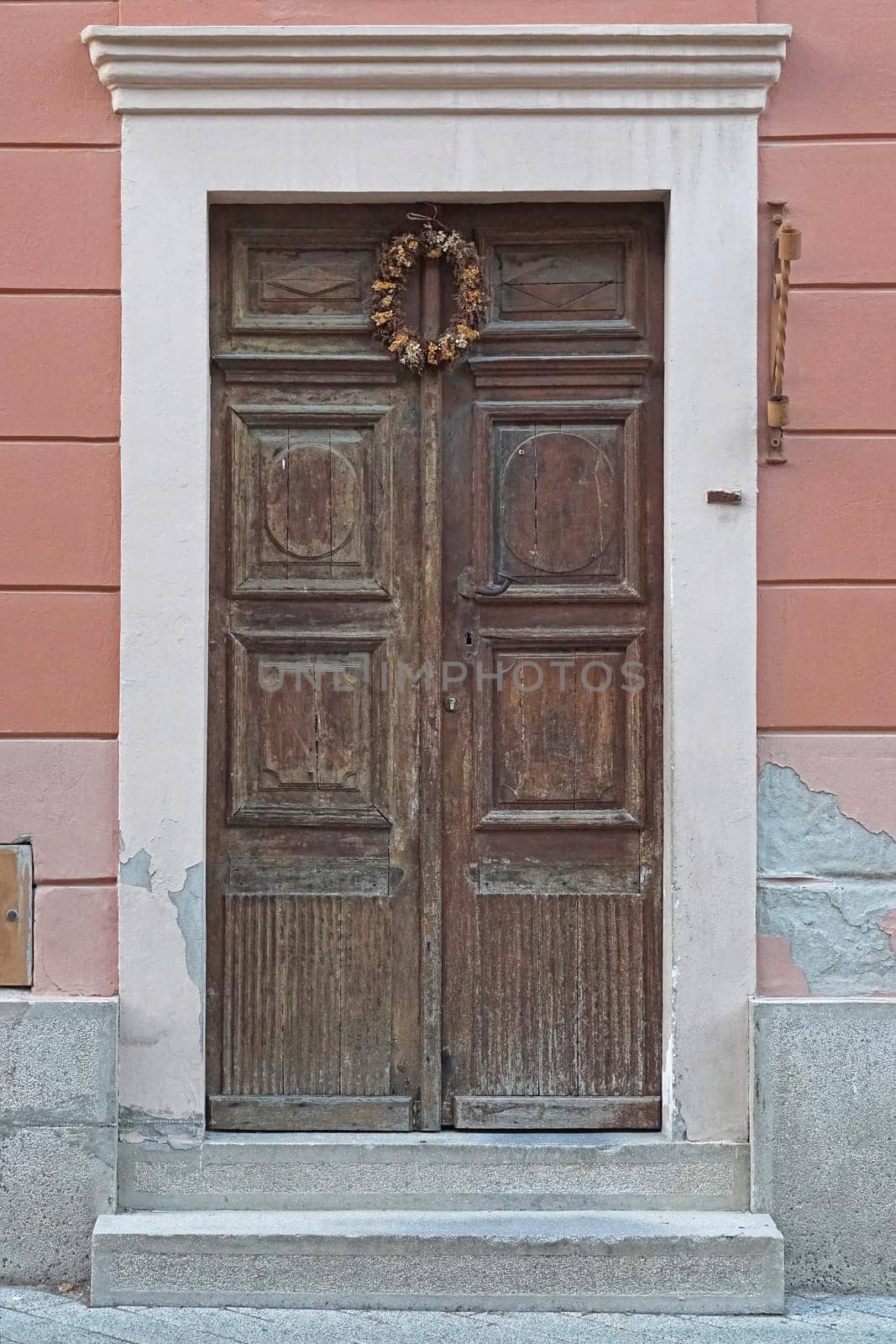 Big brown wood door at old house