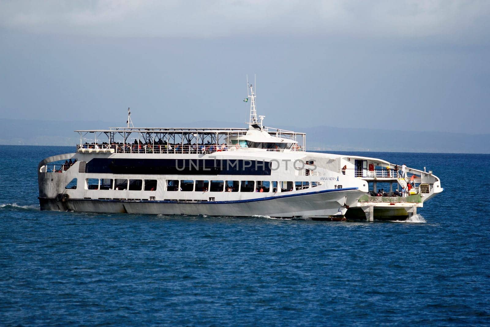salvador, bahia / brazil - november 3, 2014: ferry boat Anna Nary is seen sailing through Baia de Todos os Santos during crossing from Ilha de Itaparica to the city of Salvador...