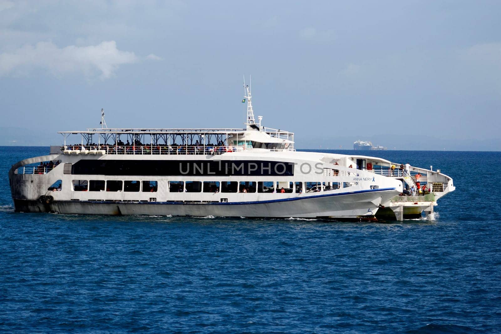 salvador, bahia / brazil - november 3, 2014: ferry boat Anna Nary is seen sailing through Baia de Todos os Santos during crossing from Ilha de Itaparica to the city of Salvador...