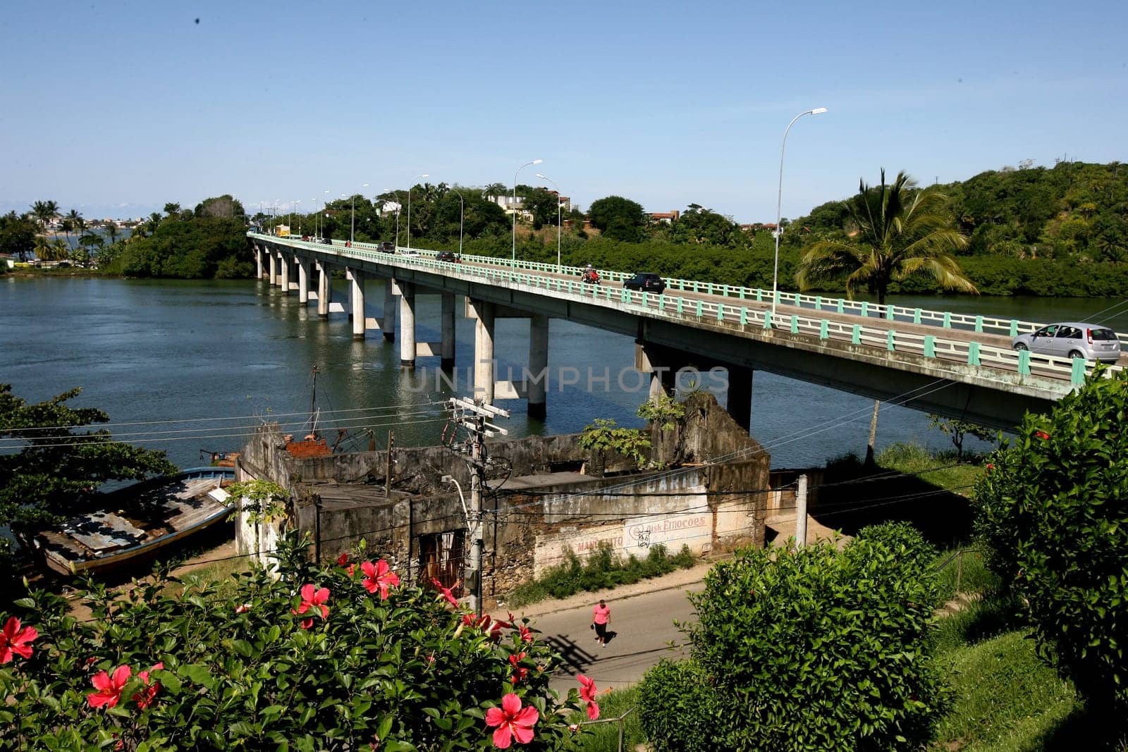 ilhues, bahia / brazil - july 8, 2011: view of the Lomanto Junho bridge, a structure that connects the Pontal neighborhood to the city center of Ilheus, in southern Bahia.