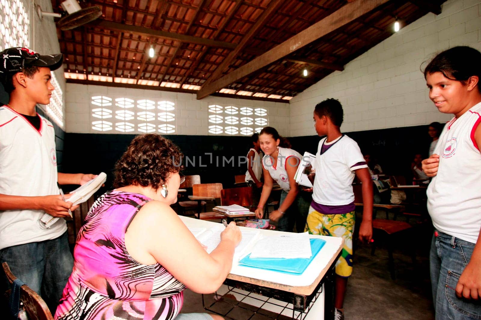 santa cruz cabralia, bahia / brazil - april 5, 2010: public school students are seen in the classroom in the municipality of Santa Cruz Cabralia...