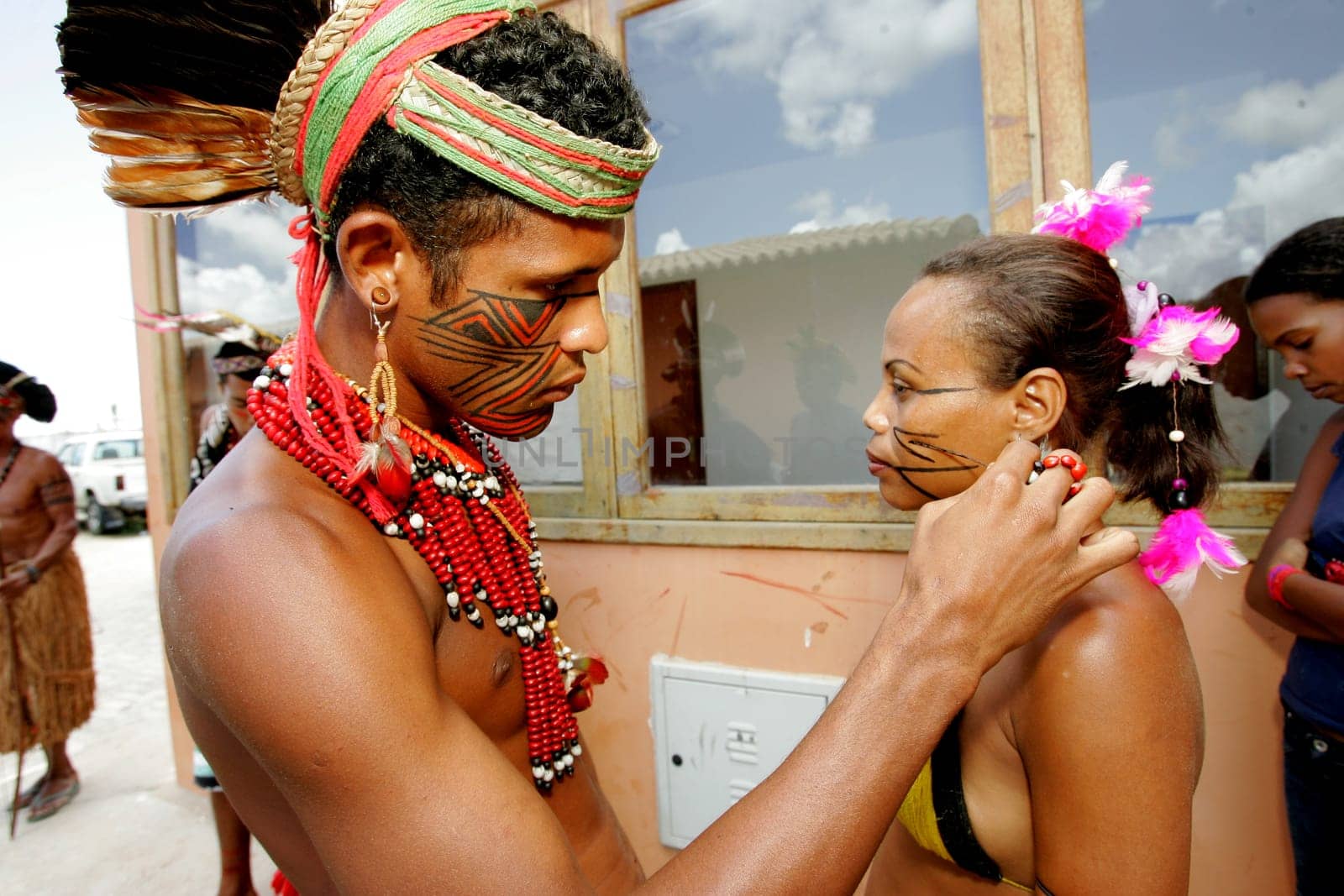 porto Seguro, bahia / brazil - february 4, 2011: indians of Pataxo ethnicity are seen during protest at the National Health Foundation in the city of Porto Seguro.