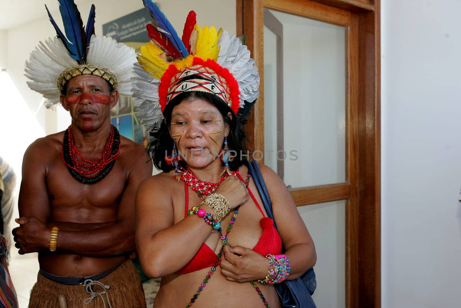 porto Seguro, bahia / brazil - february 4, 2011: indians of Pataxo ethnicity are seen during protest at the National Health Foundation in the city of Porto Seguro.
