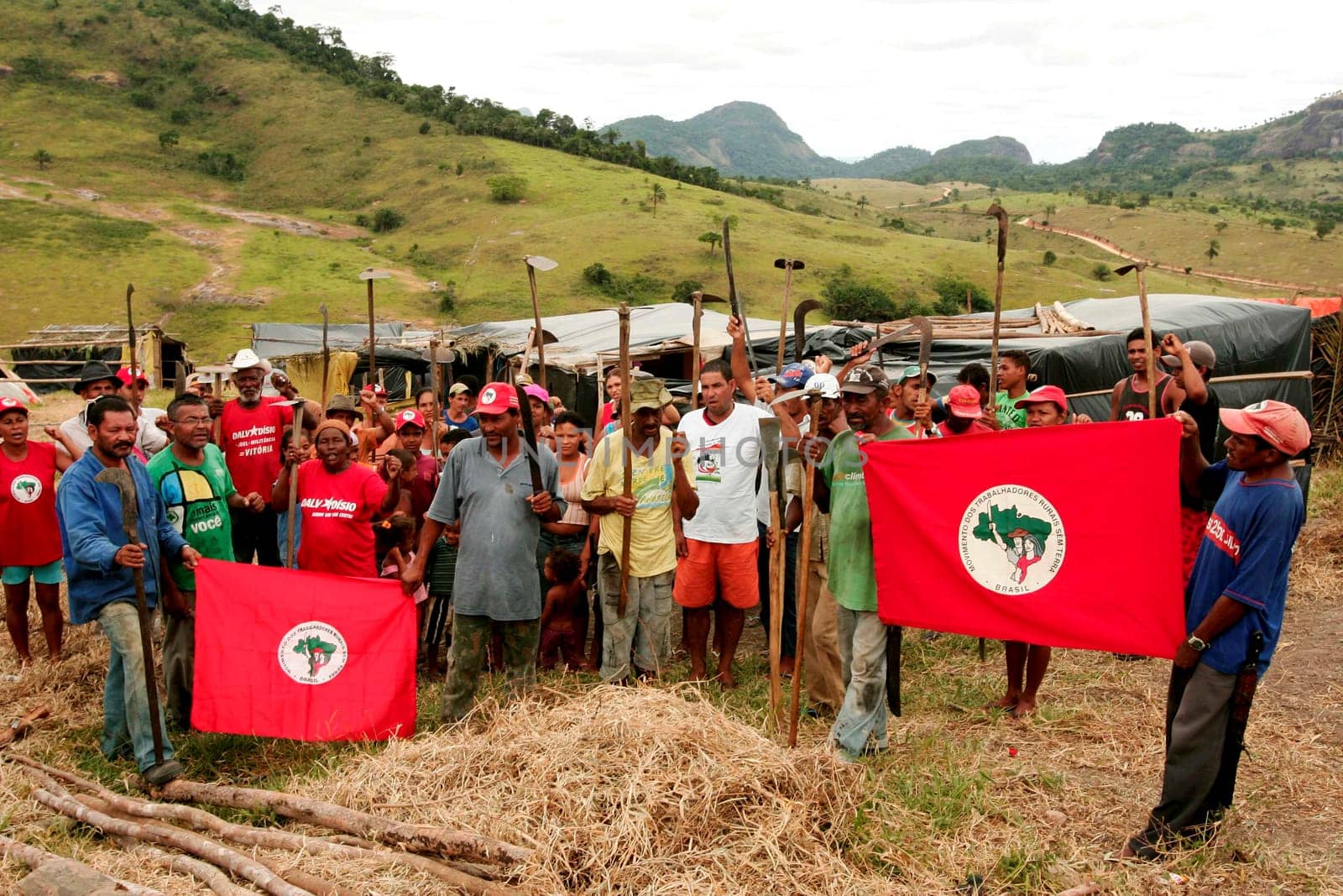 itamaraju, bahia / brazil - december 15, 2009: member of the Landless Movement - MST - are seen during the occupation of a farm invaded in the rural area of the municipality of Itamaraju.