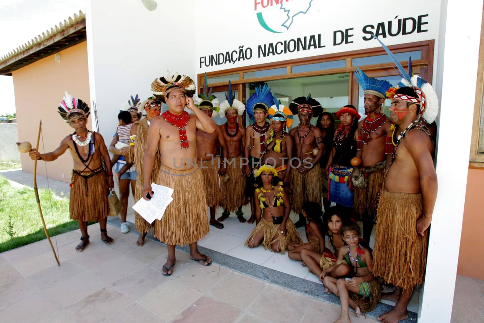 porto Seguro, bahia / brazil - february 4, 2011: indians of Pataxo ethnicity are seen during protest at the National Health Foundation in the city of Porto Seguro.